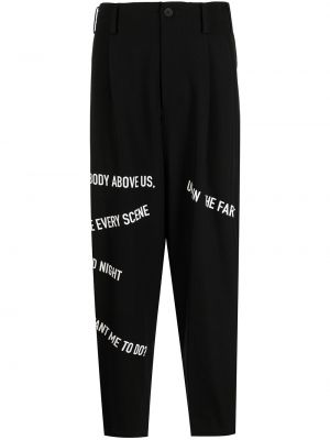 Pantalon droit avec imprimé slogan à imprimé Yohji Yamamoto noir