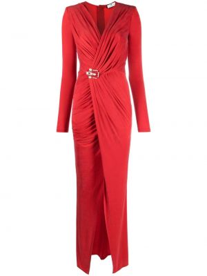 Вечерна рокля с v-образно деколте с драперии Elisabetta Franchi червено