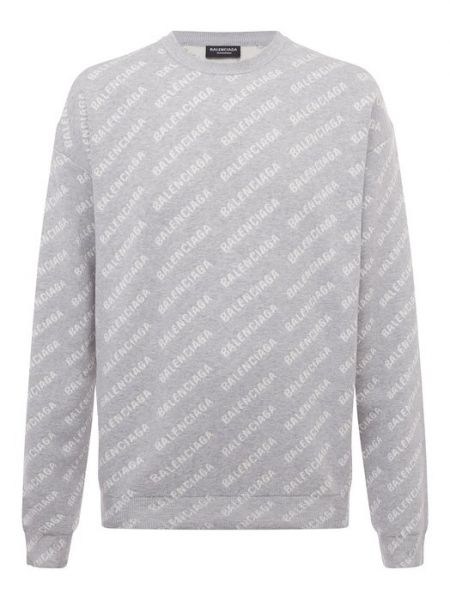 Хлопковый шерстяной свитер Balenciaga серый