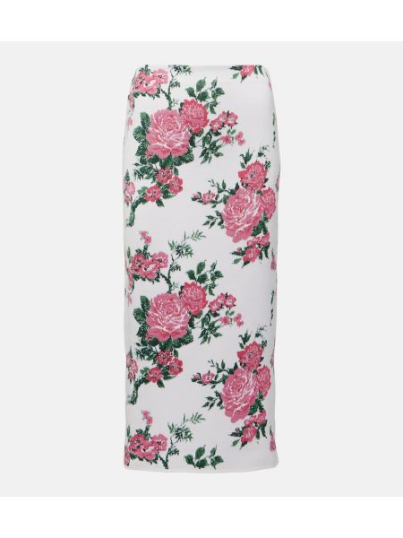 Svilena midi suknja s cvjetnim printom Carolina Herrera bijela