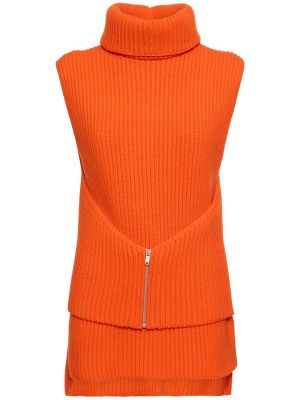 Vlněná vesta na zip Jil Sander oranžová