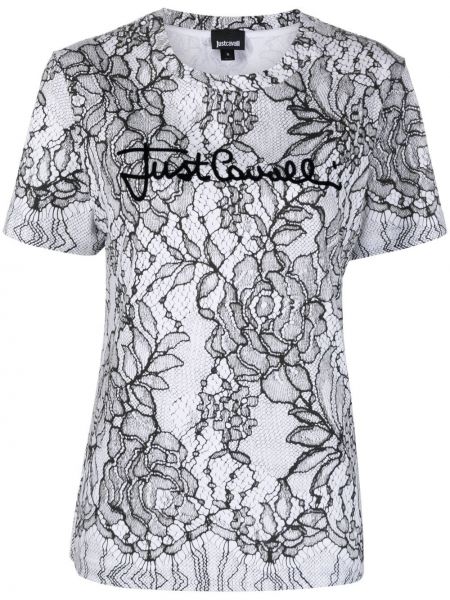 Spets blommig t-shirt Just Cavalli vit