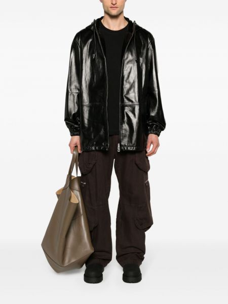 Kožená bunda s kapucí Loewe černá