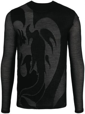 Жакардов прозрачен пуловер Feng Chen Wang черно