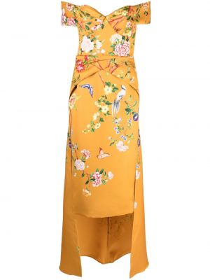 Вечерна рокля на цветя с принт Marchesa Notte жълто