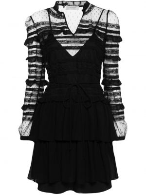 Mini šaty s volánmi so sieťovinou Twinset čierna