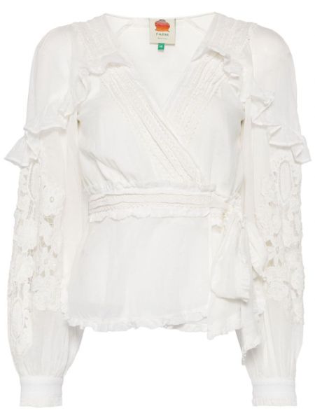 Φλοράλ βαμβακερή μπλούζα με δαντέλα Farm Rio λευκό