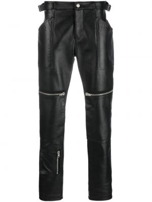 Pantaloni cu croială ajustată din piele cu fermoar Moschino negru