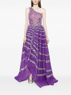 Vakarinė suknelė su karoliukais iš tiulio Saiid Kobeisy violetinė