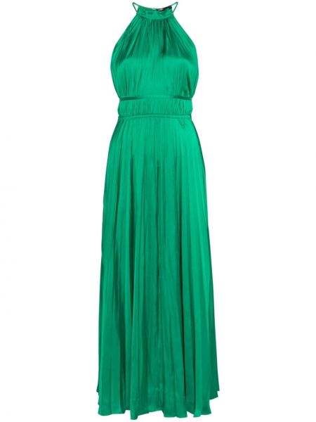 Plisované saténové dlouhé šaty Maje zelené