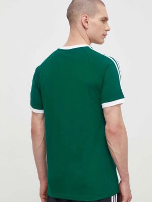 Смугаста бавовняна футболка з аплікацією Adidas Originals зелена
