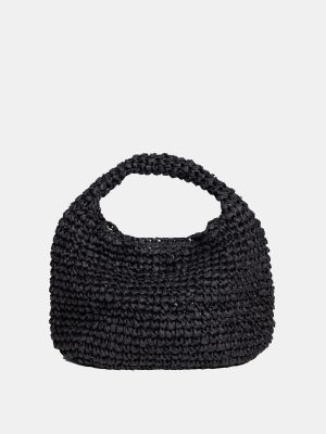 Маленькая соломенная сумка-хобо на молнии Hat Attack черная