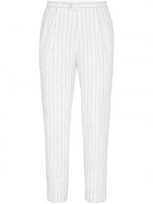 Pruhované rovné nohavice s potlačou Brunello Cucinelli biela