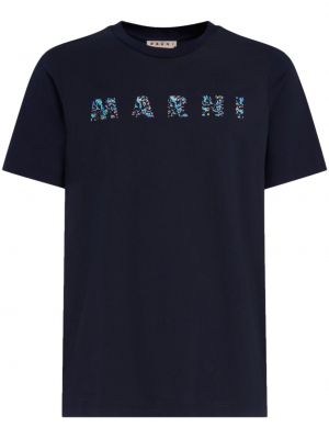 Bavlnené tričko s potlačou Marni modrá