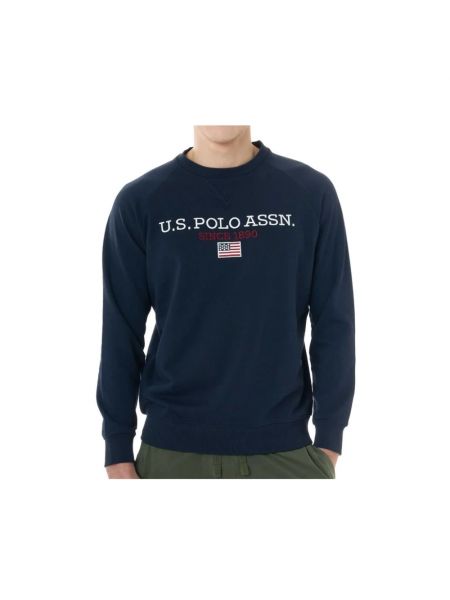 Haftowana bluza bawełniana z okrągłym dekoltem U.s Polo Assn. niebieska