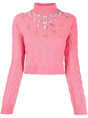 Pullover mit kristallen Rabanne pink