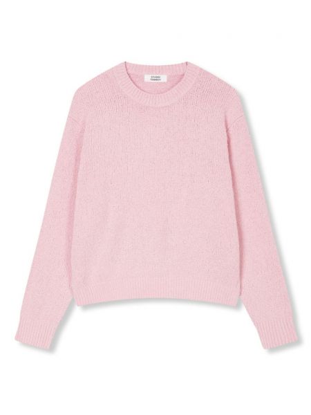 Памучен дълъг пуловер с кръгло деколте Studio Tomboy розово