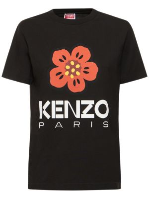 Koszulka bawełniana z nadrukiem z dżerseju Kenzo Paris biała