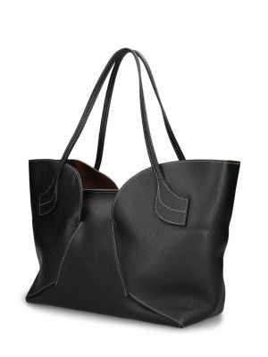 Obnosená kožená nákupná taška Hereu čierna