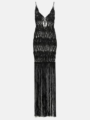 Длинное платье с бахромой Costarellos черное