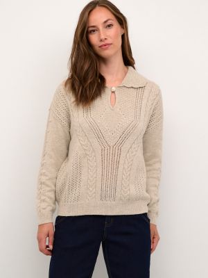 Меланжов пуловер Cream бежово