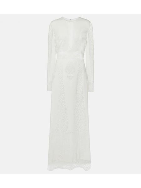 Čipkované bavlnené dlouhé šaty Giambattista Valli biela