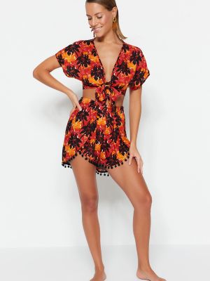 Плетена блуза на райета в тропически десен Trendyol кафяво