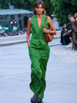 Vlněné kalhoty relaxed fit Ami Paris zelené