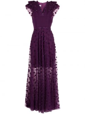 Rochie de seară cu mărgele cu buline din tul Saiid Kobeisy violet