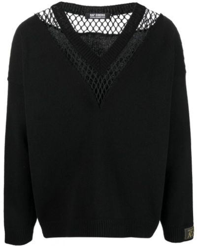 Мрежест пуловер с v-образно деколте Raf Simons черно