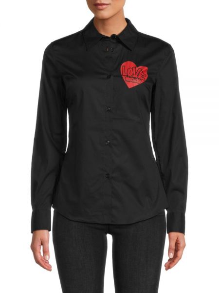 Черная рубашка на пуговицах с сердечками Love Moschino