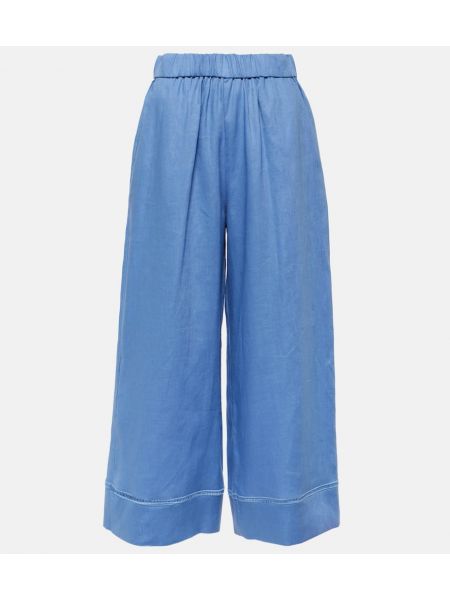 Lněné kalhoty relaxed fit Max Mara modré