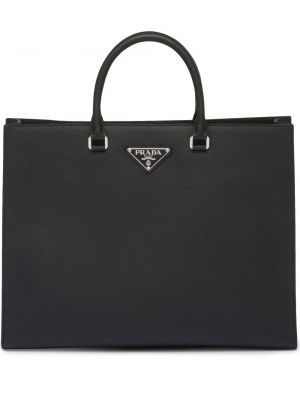 Кожени шопинг чанта Prada черно