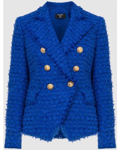 Двобортний піджак з візерунком Balmain, синій