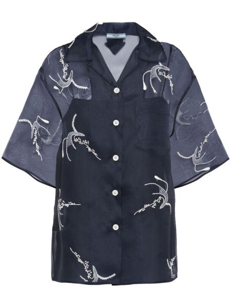 Svilena srajca z vezenjem s cvetličnim vzorcem Prada