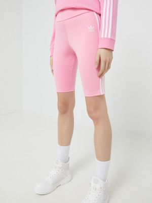 Панталон с висока талия с апликация Adidas Originals розово
