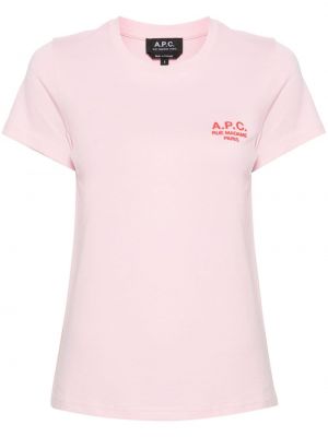 Haftowana koszulka bawełniana A.p.c. różowa
