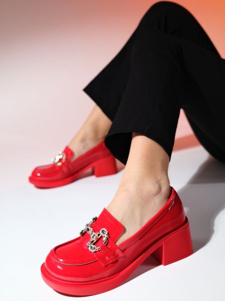 Pantofi din piele cu toc de lac Luvishoes roșu