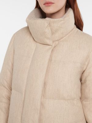 Péřový flanelový vlněný kabát Brunello Cucinelli béžový