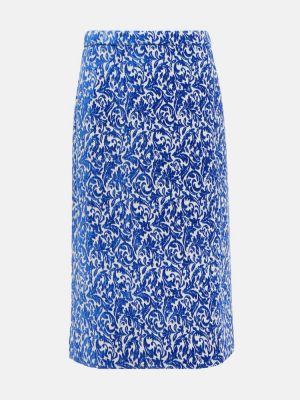 Falda midi de flores de tejido jacquard Dries Van Noten azul