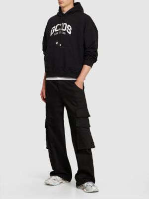 Pamučna hoodie s kapuljačom bootcut Gcds crna