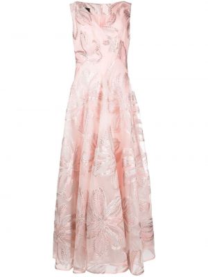 Žakárové květinové večerní šaty Talbot Runhof Růžové