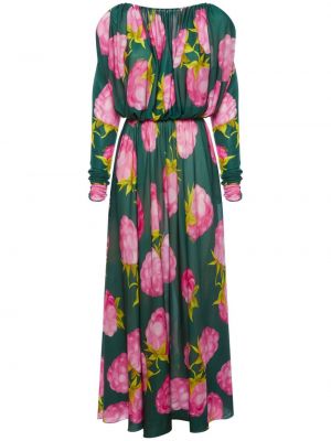 Dolga obleka s cvetličnim vzorcem s potiskom La Doublej zelena