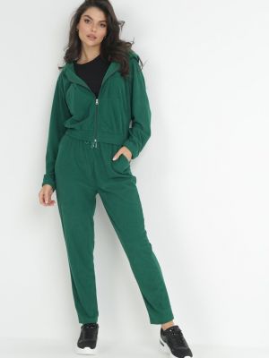 Zielony 2-częściowy Prążkowany Komplet Dresowy z Bluzą i Spodniami Tuenna Other