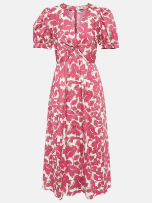 Хлопковое платье миди в цветочек с принтом Diane Von Furstenberg розовое