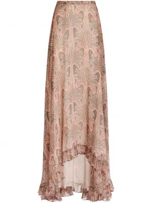 Hedvábné dlouhá sukně s potiskem Etro růžové