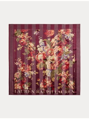 Шелковый платок темно-бордового цвета с разноцветным принтом Lauren Ralph Lauren, гранатовый
