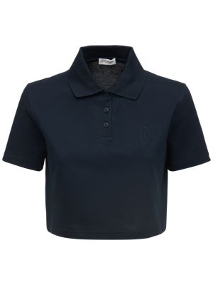 Megztas polo marškinėliai Saint Laurent mėlyna