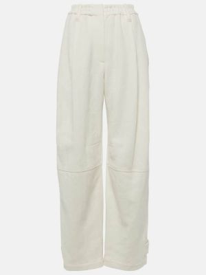 Bavlnené ľanové rovné nohavice Brunello Cucinelli biela