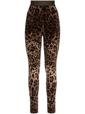 Leggings cu imagine cu model leopard din jacard Dolce & Gabbana maro